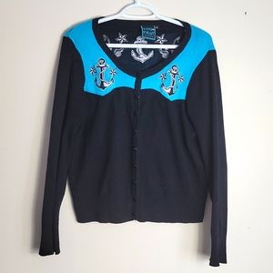 Black and Blue Anchor Cardigan Sweater